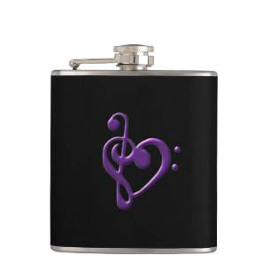 Purple Treble Bass Clef Heart Music Flask