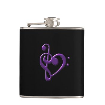 Purple Treble Bass Clef Heart Music Flask by UROCKDezineZone at Zazzle