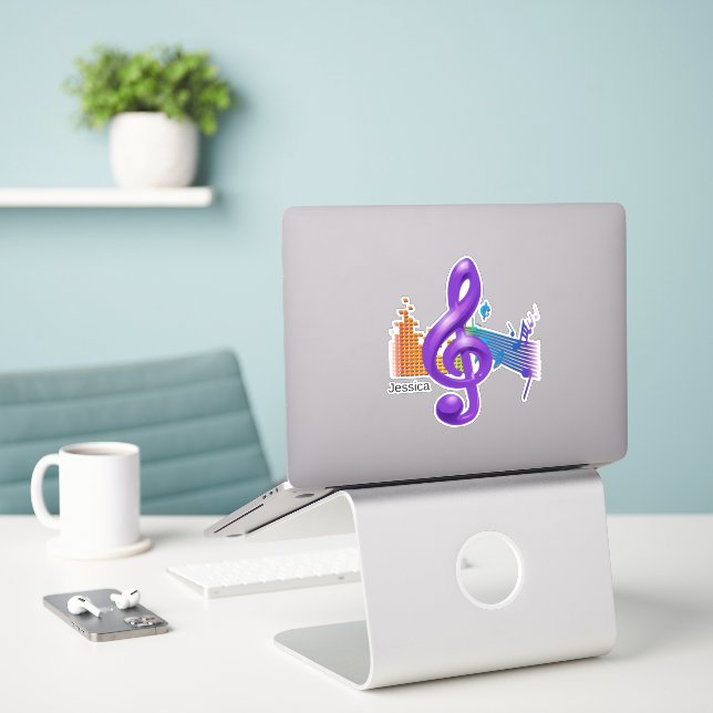 Purple Treble Clef Music Lover  Sticker (Laptop On Desk)