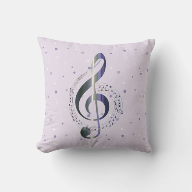 Purple Treble Clef Music Throw Pillow (Front)