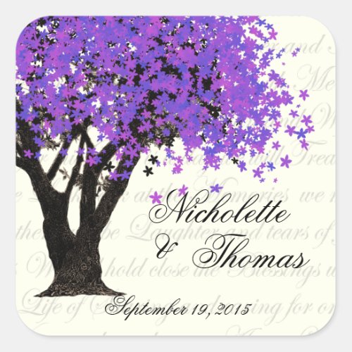 Purple Tree Dancing Blooms Square Sticker