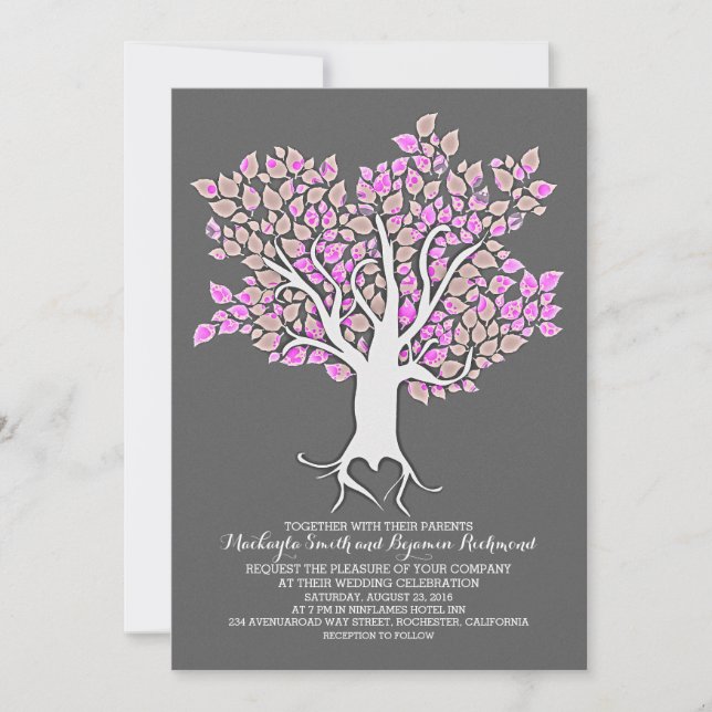Purple tree elegant modern wedding invitations (Front)
