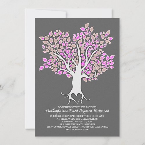 Purple tree elegant modern wedding invitations 5" x 7" invitation card