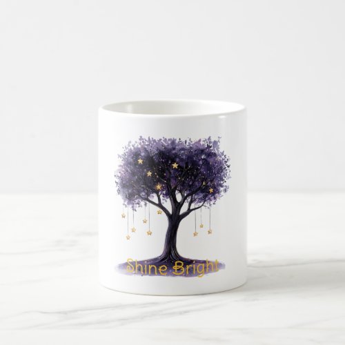 Purple Tree Gold Stars Shine Bright Coffee Mug