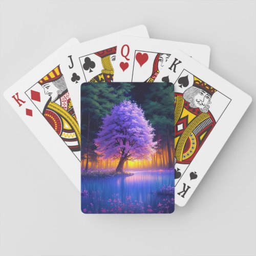 Purple Tree in the Swampy Green Forest Playing Cards