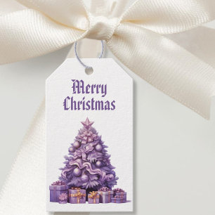 Purple tree Nostalgic Merry Christmas White Gift Tags