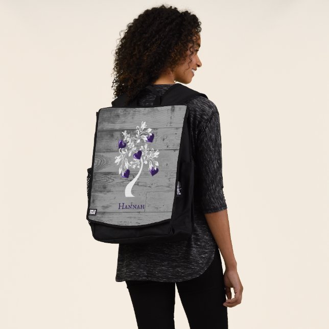 Purple Tree of Hearts Personalized Backpack (Worn)