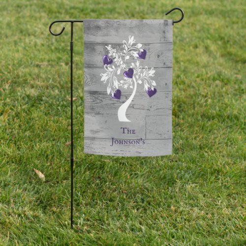 Purple Tree of Hearts Personalized Garden Flag