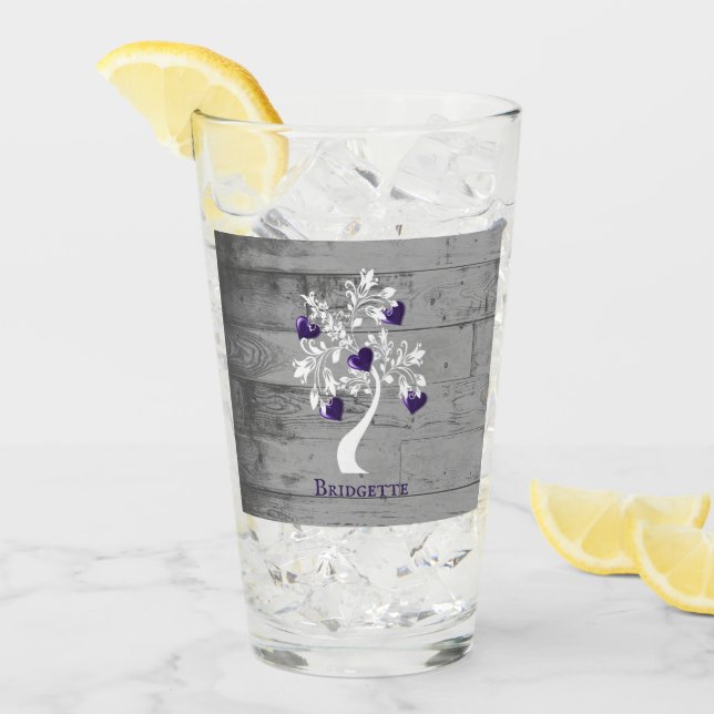 Purple Tree of Hearts Personalized Glass Cup (Front Ice)