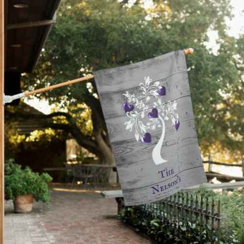 Purple Tree of Hearts Personalized House Flag