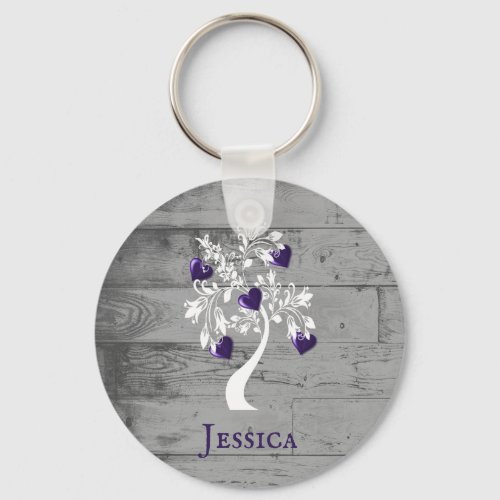 Purple Tree of Hearts Personalized Keychain