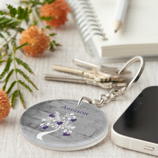 Purple Tree of Hearts Personalized Keychain