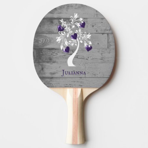 Purple Tree of Hearts Personalized Ping Pong Paddle