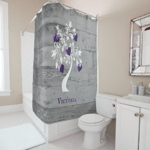 Purple Tree of Hearts Personalized Shower Curtain