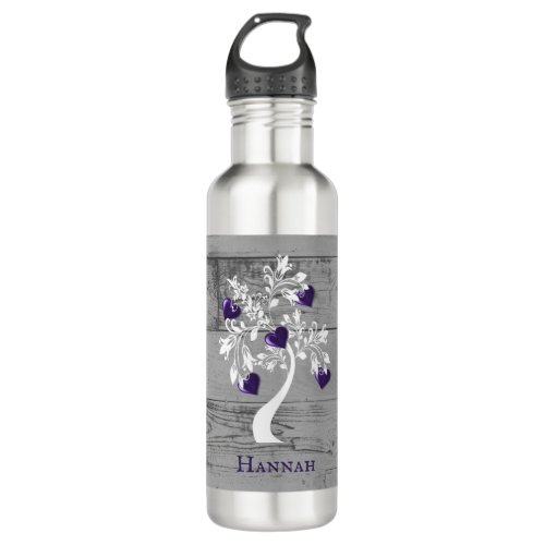 Purple Tree of Hearts Personalized Stainless Steel Water Bottle