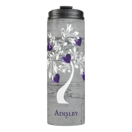 Purple Tree of Hearts Personalized Thermal Tumbler