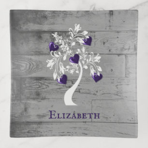 Purple Tree of Hearts Personalized Trinket Tray