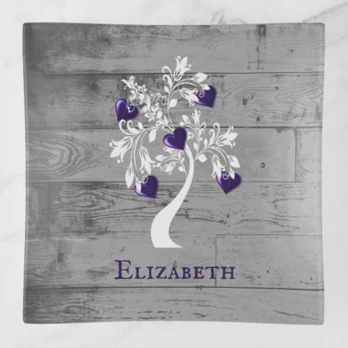 Purple Tree of Hearts Personalized Trinket Tray