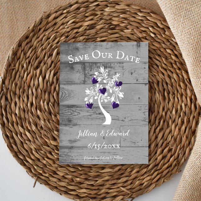 Purple Tree of Hearts Save The Date Announcement (Purple Tree of Hearts Save the Date)