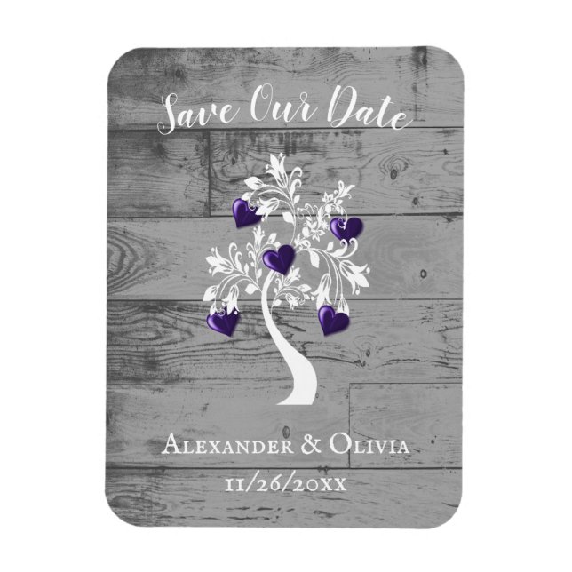 Purple Tree of Hearts Save The Date Magnet (Vertical)