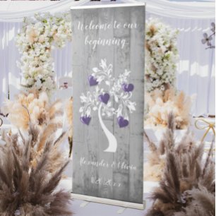 Purple Tree of Hearts Wedding Welcome Banner