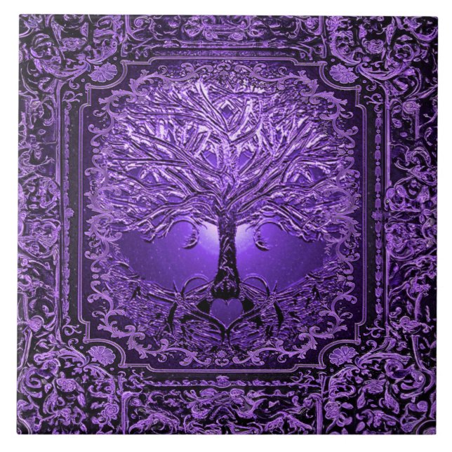 Purple Tree of Life Ancient Rustic Ceramic Tile (Front)