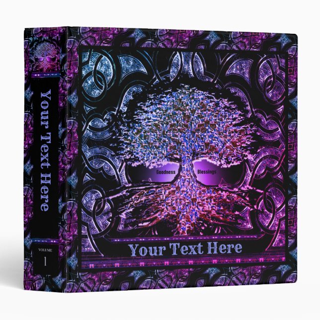 Purple Tree of Life on Ornate Background  3 Ring Binder (Front/Spine)