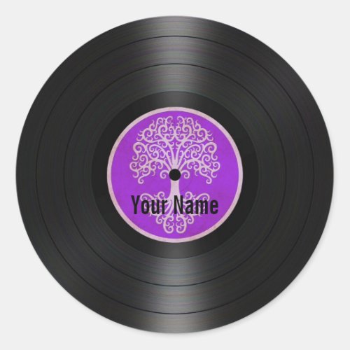 Purple Tree of Life Personalized Vinyl Record Classic Round Sticker