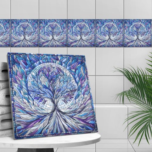 Purple Tree of Tranquility Mosaic art Ceramic Tile
