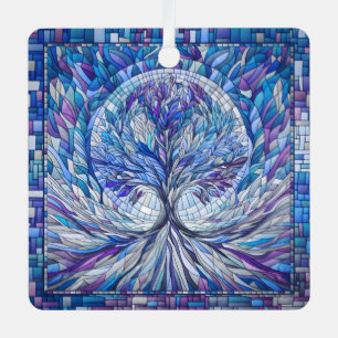 Purple Tree of Tranquility Mosaic art Metal Ornament
