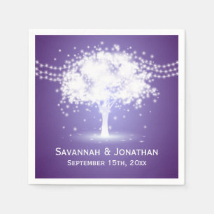 Purple Tree String Lights Personalized Wedding Napkins