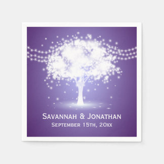 Purple Tree String Lights Personalized Wedding Napkins
