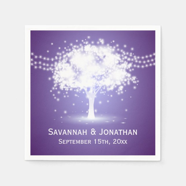 Purple Tree String Lights Personalized Wedding Napkins (Front)