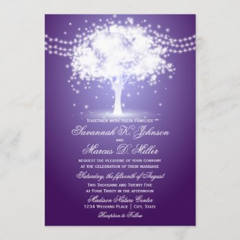 Purple Tree String Lights Wedding Invitations by WillowTreePrints at Zazzle