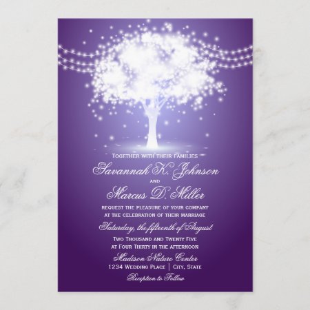 Purple Tree String Lights Wedding Invitations
