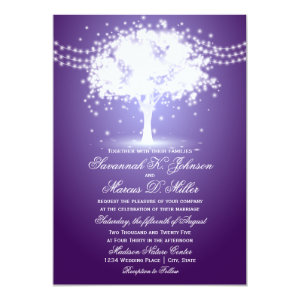 Purple Tree String Lights Wedding Invitations