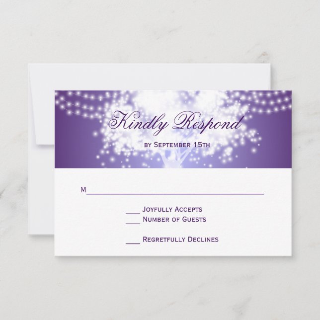 Purple Tree String Lights Wedding RSVP Cards (Front)