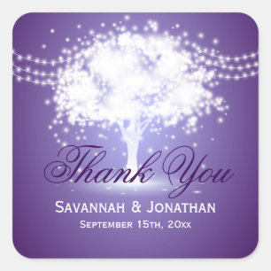 Purple Tree String Lights Wedding Thank You Square Sticker