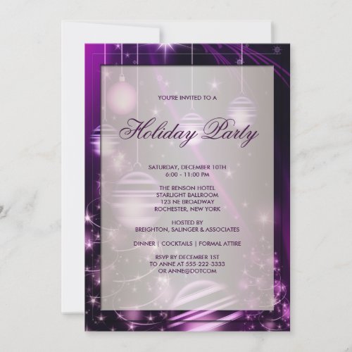 Purple Trees &amp; Christmas Ornaments Holiday Party Announcements