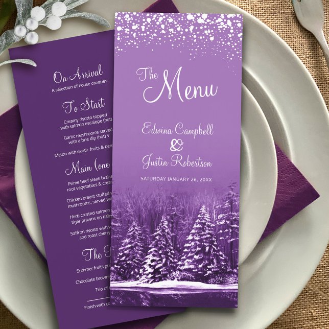 Purple trees painted winter wedding menu (Creator Uploaded)