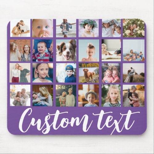Purple trendy 24 photo collage family custom name mouse pad