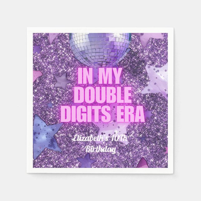 Purple Trendy In My Double Digits Era Birthday Napkins (Front)