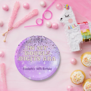 Purple Trendy In My Double Digits Era Birthday Paper Plates