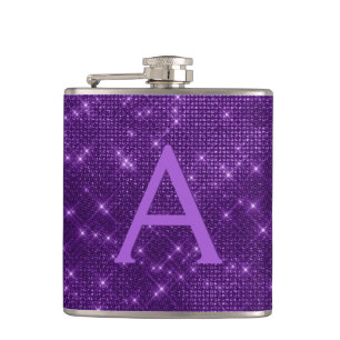 Purple Trendy Sparkle Monogram Initial Flask