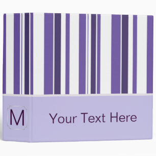 Purple Trendy Stripes Pattern. Custom Monogram 3 Ring Binder