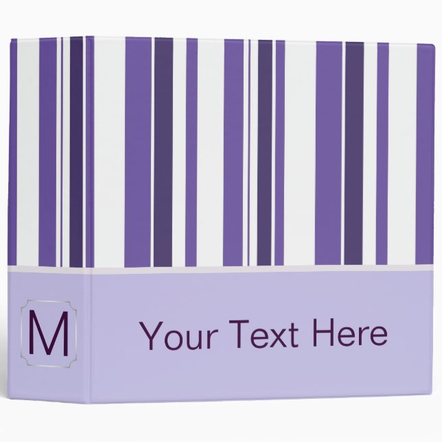 Purple Trendy Stripes Pattern. Custom Monogram 3 Ring Binder (Front/Spine)