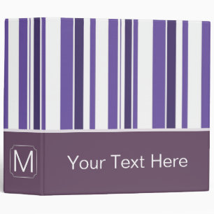 Purple Trendy Stripes Pattern. Custom Monogram Binder
