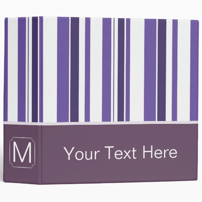 Purple Trendy Stripes Pattern. Custom Monogram Binder (Front/Spine)