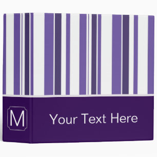 Purple Trendy Stripes Pattern. Custom Monogram Binder