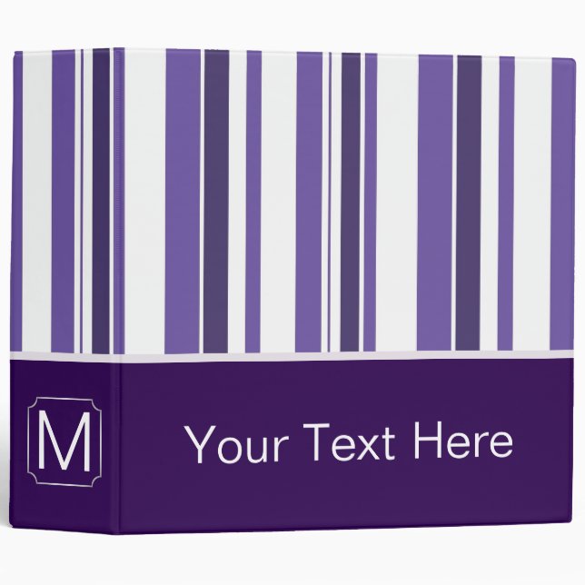 Purple Trendy Stripes Pattern. Custom Monogram Binder (Front/Spine)